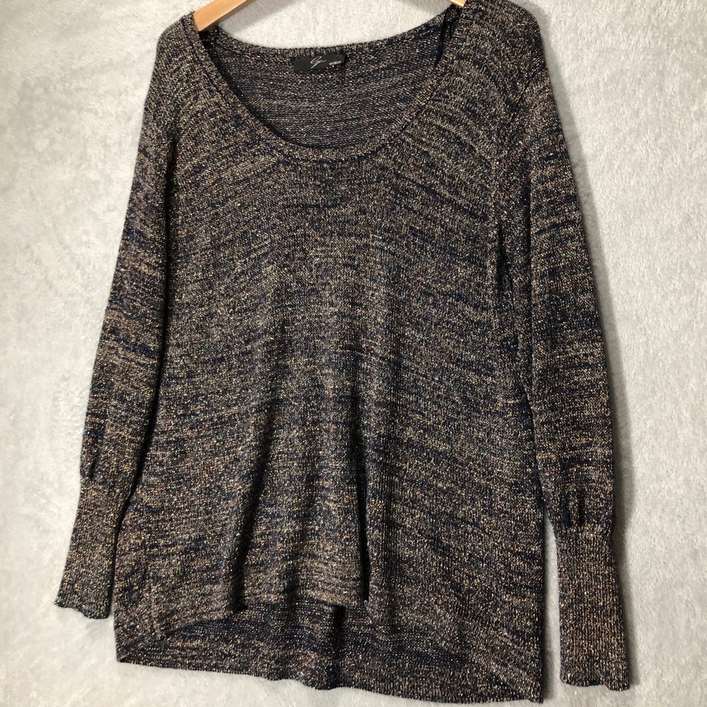 Metallic Knit Top Long Sleeve Sparkle Blouse Pullover‎ Gy Woman Size 2X